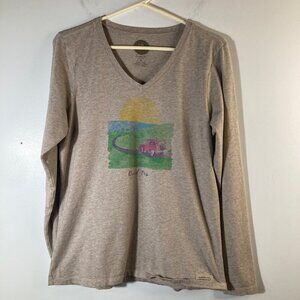 Womens Life Is‎ Good Crusher Tee Classic Fit Road Trip Jeep V Neck Tan M